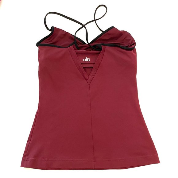 Pristine Maroon Burgundy Alo bra top cami tank with spaghetti straps S M - Picture 2 of 3